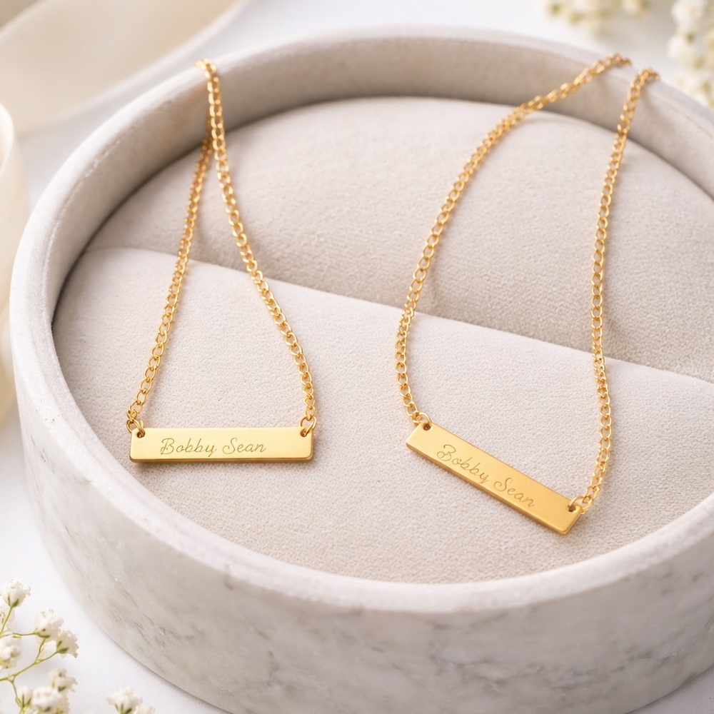 Gold Engraved Nameplate Necklace